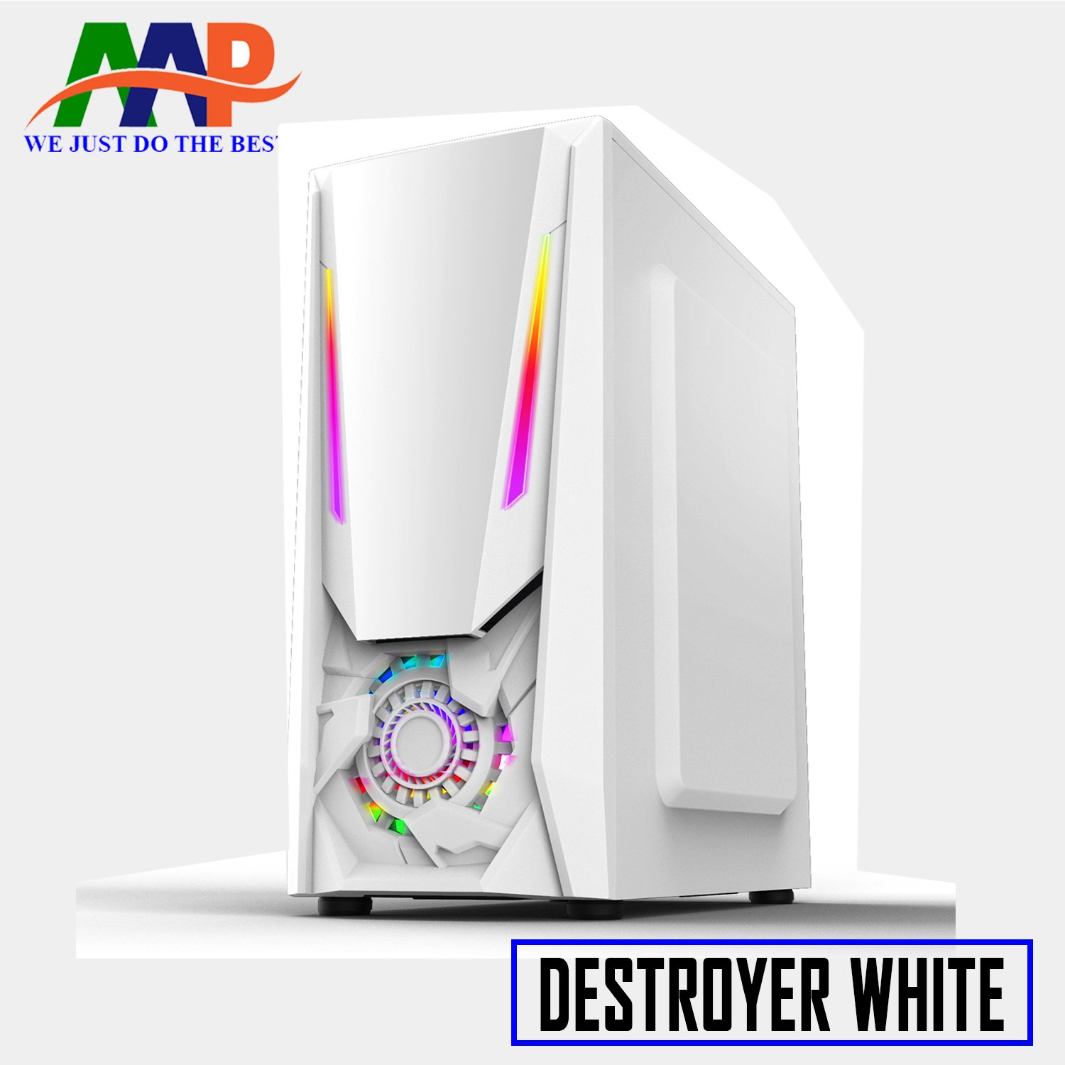 Case AAP Destryer White Gaming  Mặt Trước Led RGB , Hông Kính Cường Lực