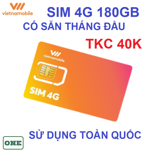 Sim 4G Vietnammobile 180G/Tháng TKC 40K