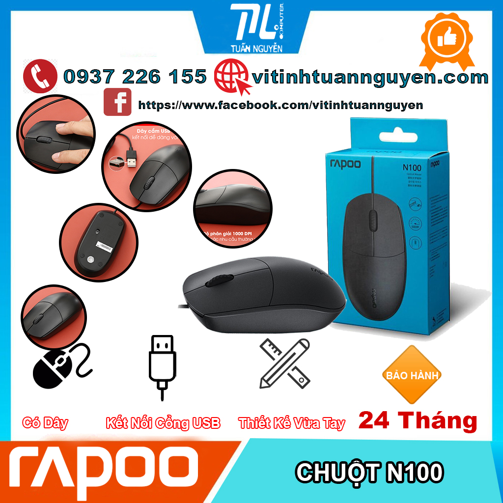 Chuột Có Dây Rapoo N100 Chính Hãng
